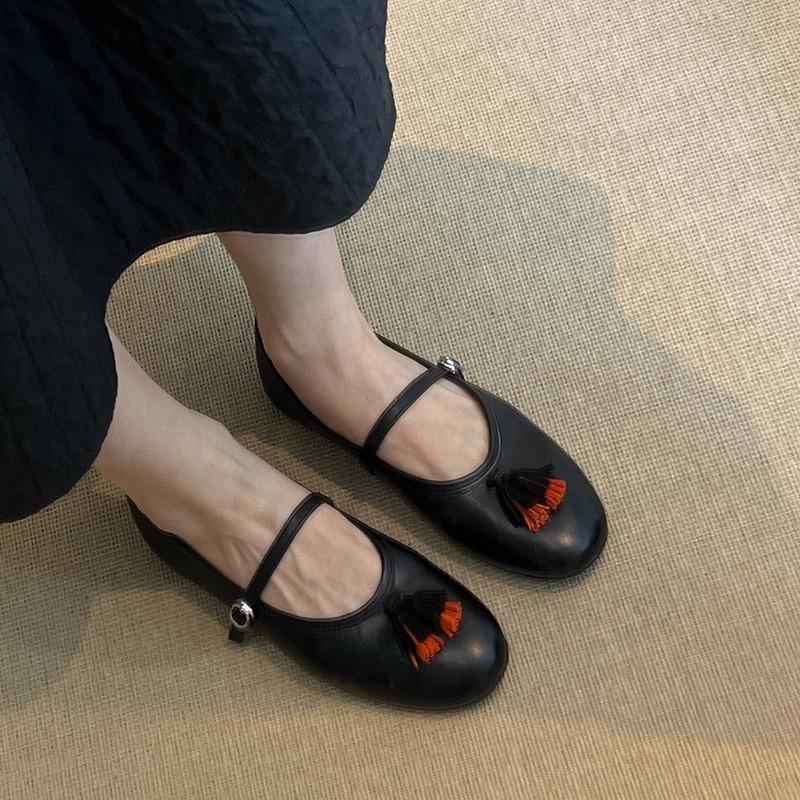 Sheepskin Version Leather Retro Soft-soled Mary Jane Shoes Women's Fringed Niche Fashion Versatile Commuter Single Light Mouth Shoes