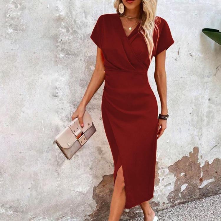 Elegant Women Summer Slim Fit V Neck Casual Cocktail Work Formal Evening Wrap Dress