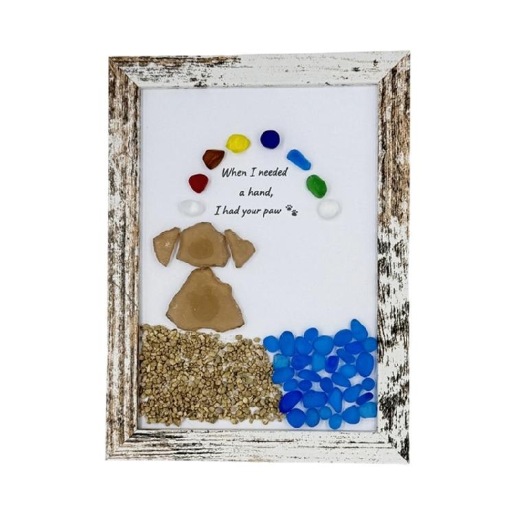 Handmade Sea Glass Dog with Frame Mini Sea Glass Picture Frame Desktop Decorations Ornament Pet Memorials Gift for Dog