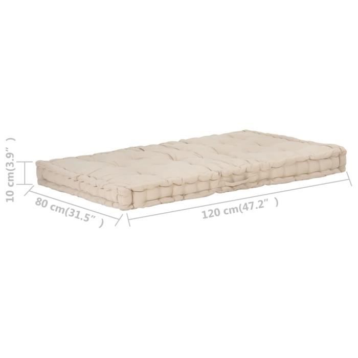 VidaXL Coussin de plancher de palette Coton 120x80x10 cm Beige