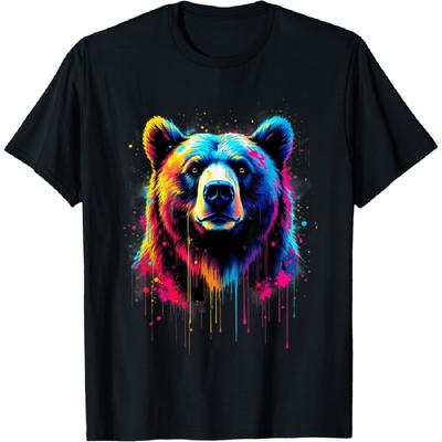Piękna T-shirt dla Miłośników Niedźwiedzi Kolorowy Pop-Art Niedźwiedź Grizzly