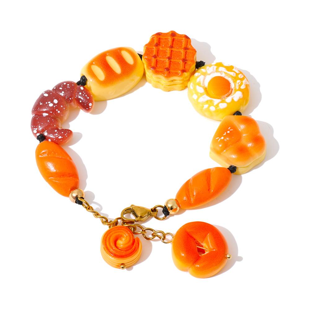 

Eetit 18+6cm Plastic Bread Dessert Food Handmade Bracelet Bangle Accessories Sweet Cute Design Stainless Steel Wrist Jewelry золотой