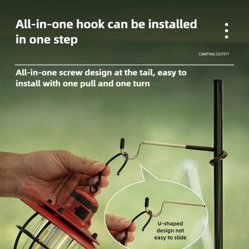 Stainless Steel Lamp Holder Hook, Portable Tent Pole Light Hanger, Hunting And Fishing Lantern Hanger, Outdoor Camping Tool