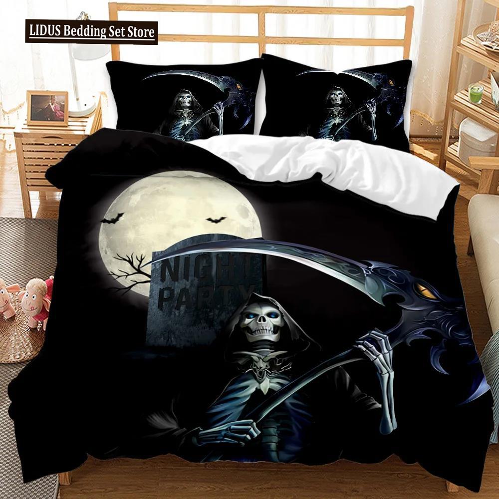 Skull Duvet Cover Set Halloween Men Horror Gothic For Boys Teens Adults Twin Bedding Set Queen King Size Polyester Qulit Cover