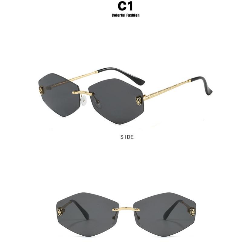 Women's sunglasses, men's and women's fashion snakehead rhombus sunglasses, frameless trimmed metal sunglasses