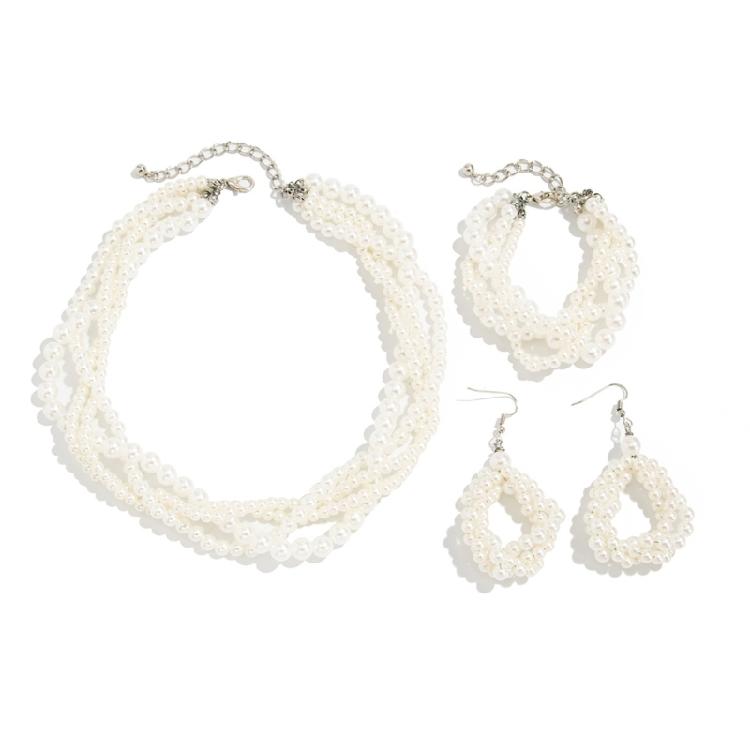 Twist Design Pearls Necklace Bracelet Earrings Jewelry Set Faux Pearls with Lasting Luster for Versatile Styling Options 1