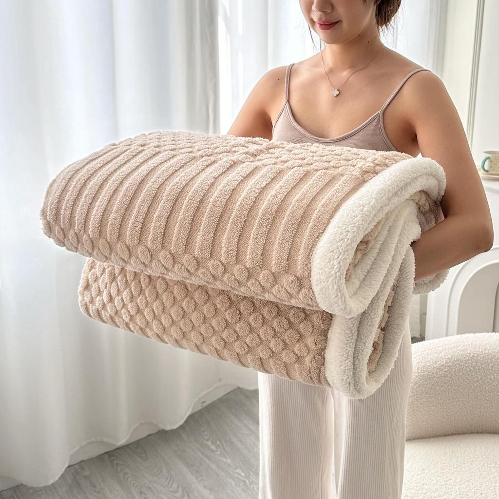 Double-Layer Vertical Stripe Taffeta Flannel Sofa Blanket Quilt