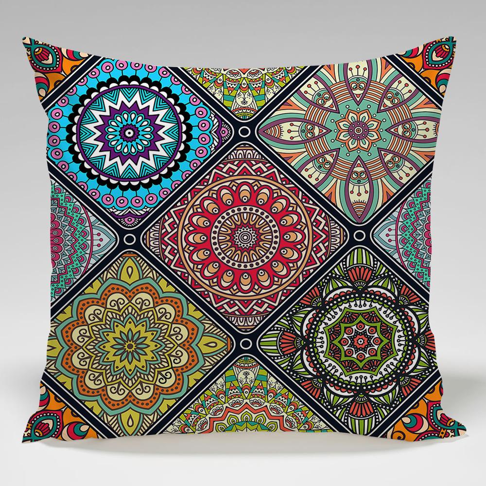 Mandala Geometric Pattern Throw Pillow Cover With Short Plush Print For Living Room Sofa Decoration Cushion Cover Pillow Covers
