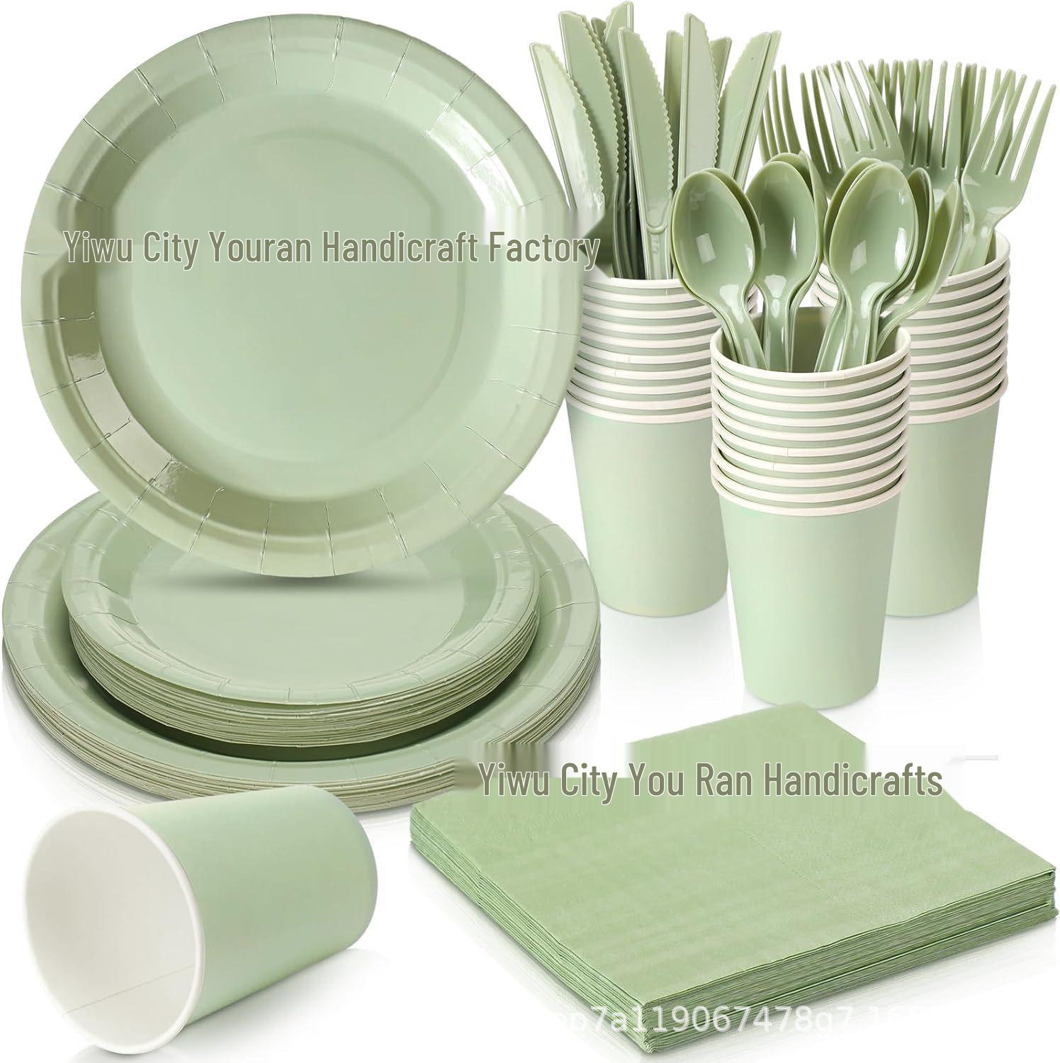 Sage Green Party Set: Disposable Plates, Napkins, Tablecloth