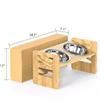 Elevated Bamboo Pet Double Bowl Stainless Steel Dog Cat Food Water Feeder Neck Protection Adjustable Bowls for Small Medium Pets