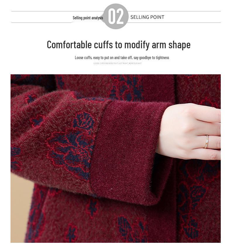 Stylish Plus Size Fleece-Lined Jacket for Middle-Aged and Elderly Women, Warm Cardigan for Moms, Fits Up To 200 Jin