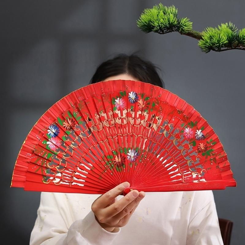 Artistic Hand Paint Folding Fan Traditional Design Wood Type Home Decoration Dance Hand Fan
