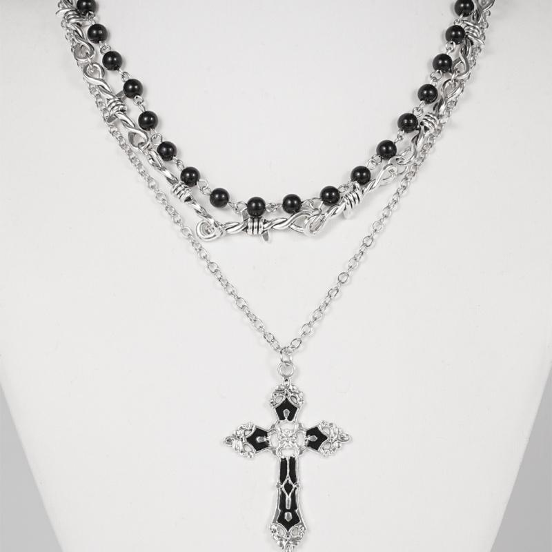 Fashion retro Gothic chain collarbone chain, cross pendant, necklace set, simple collarbone chain, men s and women s style,