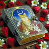 Mystical Cat Leather Journal with Lock: Witchy Spell Book