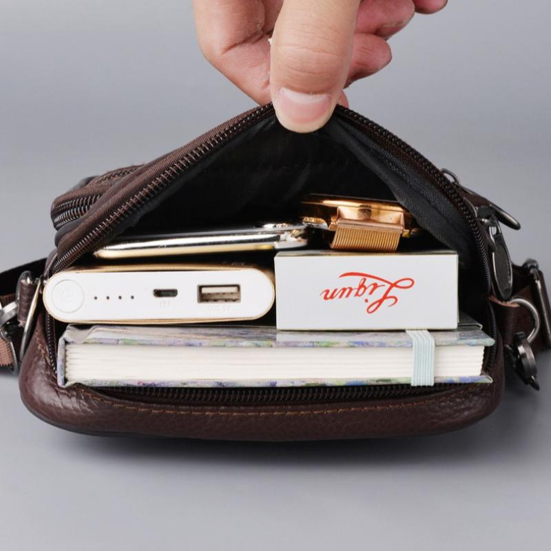 Bagdouble Crossbody Genuine Mens Leather Zipper Small Shoulder Bagcompact Multipocket Sling Bag For Everyday Carry