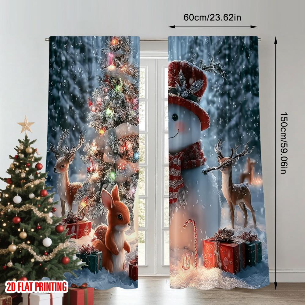 2pcs 2D Flat Printing Christmas Curtains Candy Cane Gingerbread Snowmen and Squirrels Digital Printed Polyester Drapes Festive