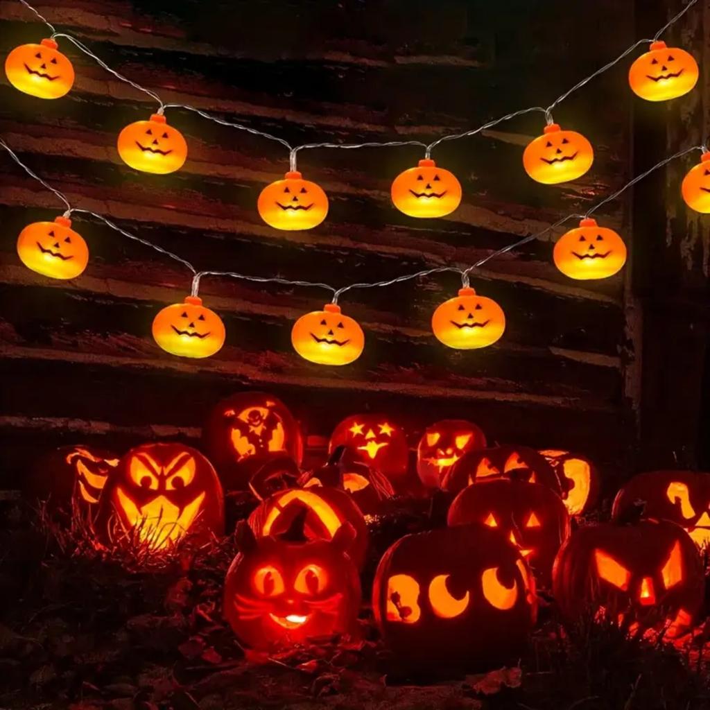 1pc 10/20 LED 3D Pumpkin String Light Halloween Atmosphere Decorative Lamp Battery Powered For Home Bedroom Party Festival Decor