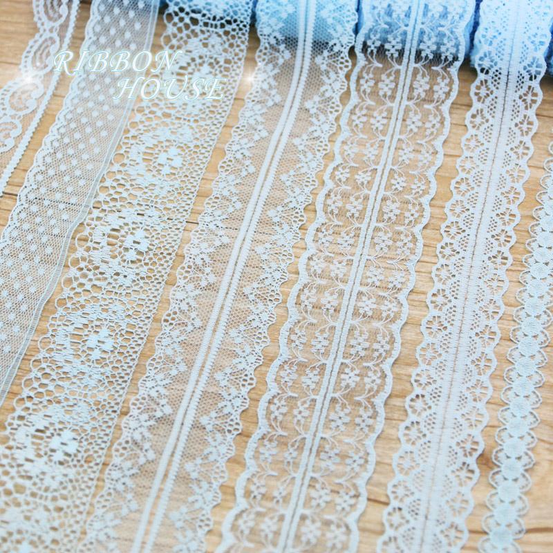 (10 Lace/lot) White Fabric Webbing Decoration Lovely Gift Packing Material Ribbons Mix