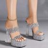 2025 Europe and America 15cm high-heeled sandals luxury crystal sequins sexy hollow cool slippers high heels LFD-3640-A2