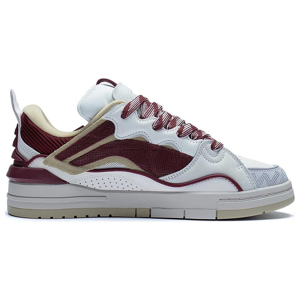 New LiNing Wave Golden Anti Slip Wear Resistant Low Top Skateboard Shoes Men's White Red AECS073-6