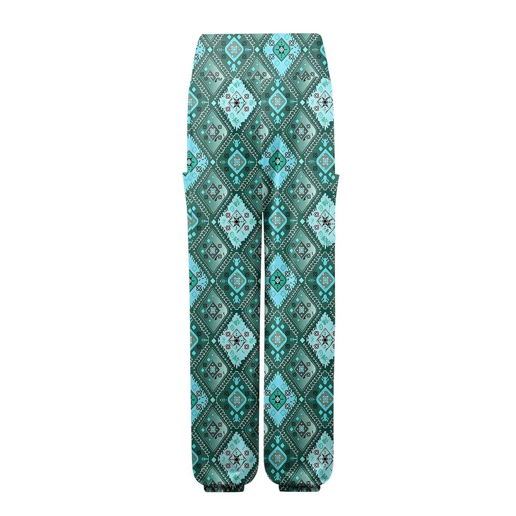 Women's Pocket Drawstring Trousers High Waist Yoga Bohemian Printed Casual Pants