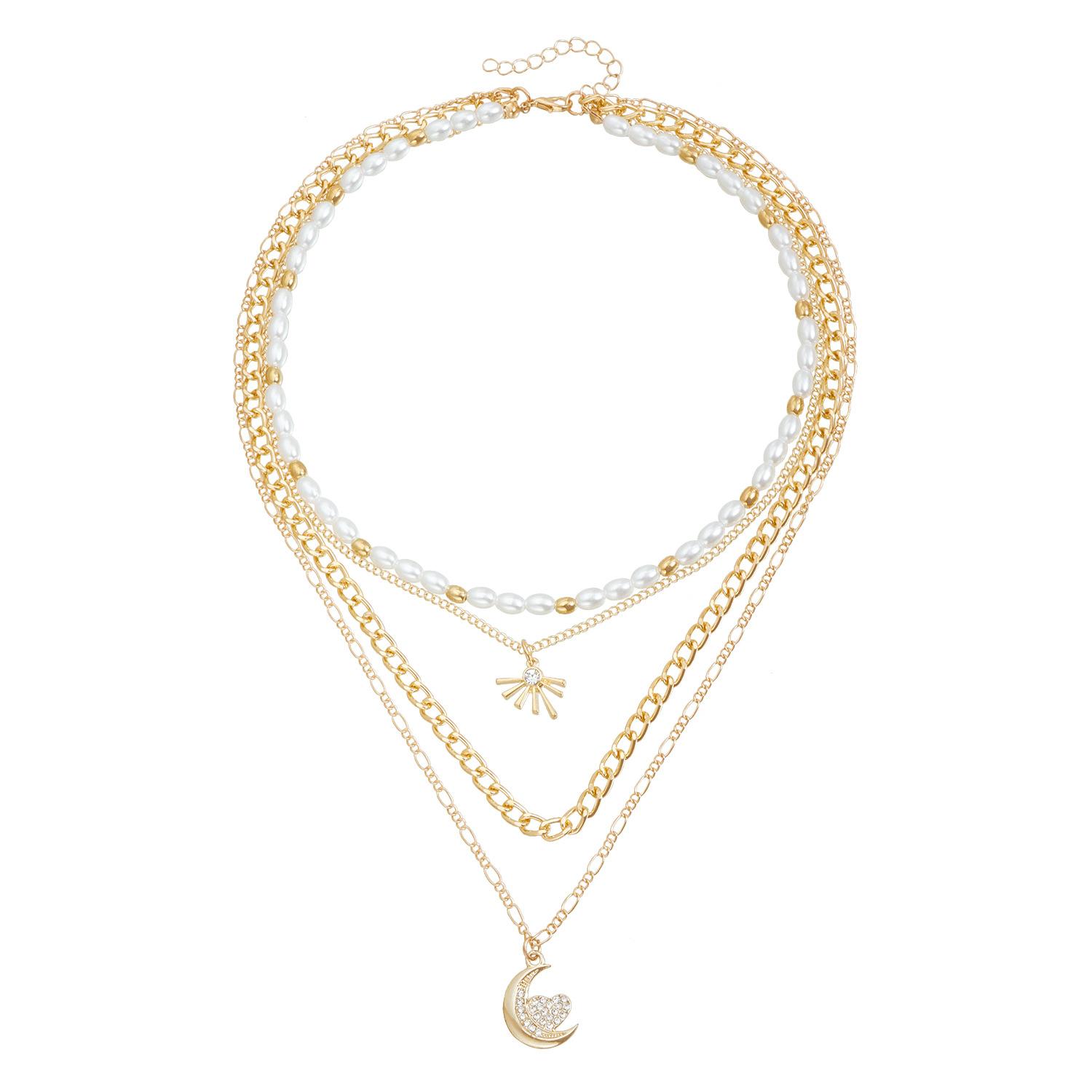 Vintage sexy wind necklace trend ins wind multi-layer diamond moon love necklace золотой