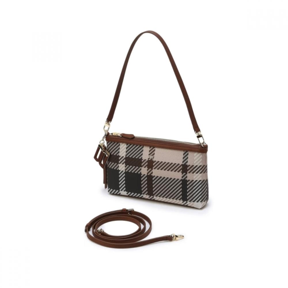Daks Brown Tartan Check Leather Mixed Shoulder Bag Dcwa5e209w2