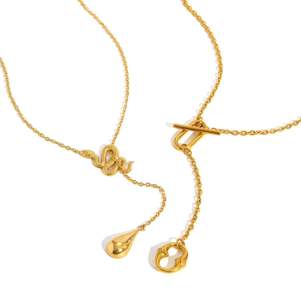 Women'S Jewelry Fashion Geometric Stainless Steel Snake Drop Y-Shaped Gold Necklace 2133