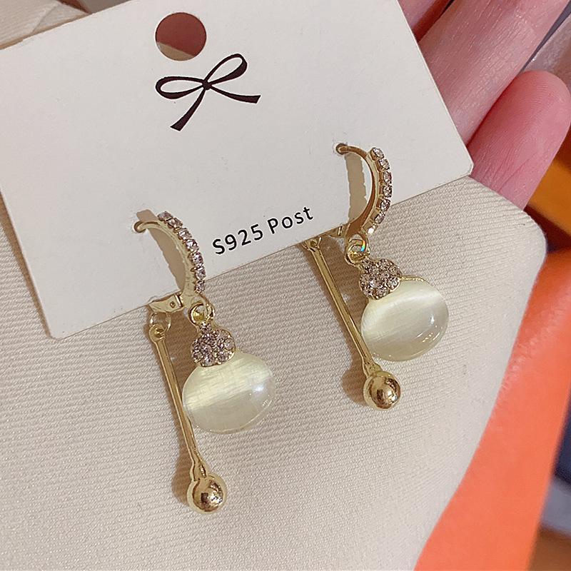 Exquisite micro-inlaid opal gourd earrings temperament versatile ear buckles light luxury fringed earrings