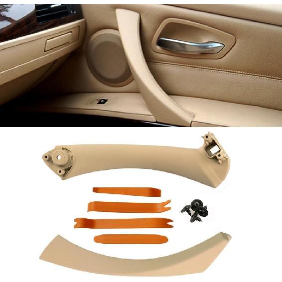 Black Left Interior Door Panel Strap Handle and Door Pull Outer Trim Cover w/Fasteners Replacement for E90 E91 3 Series 323 325 328 330 335 2005-2011