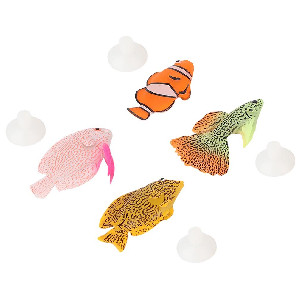 4PCS Set Silicone Aquarium Artificial Fake Fish Lifelike Fish Tank Ornament Luminous Fish Aquarium