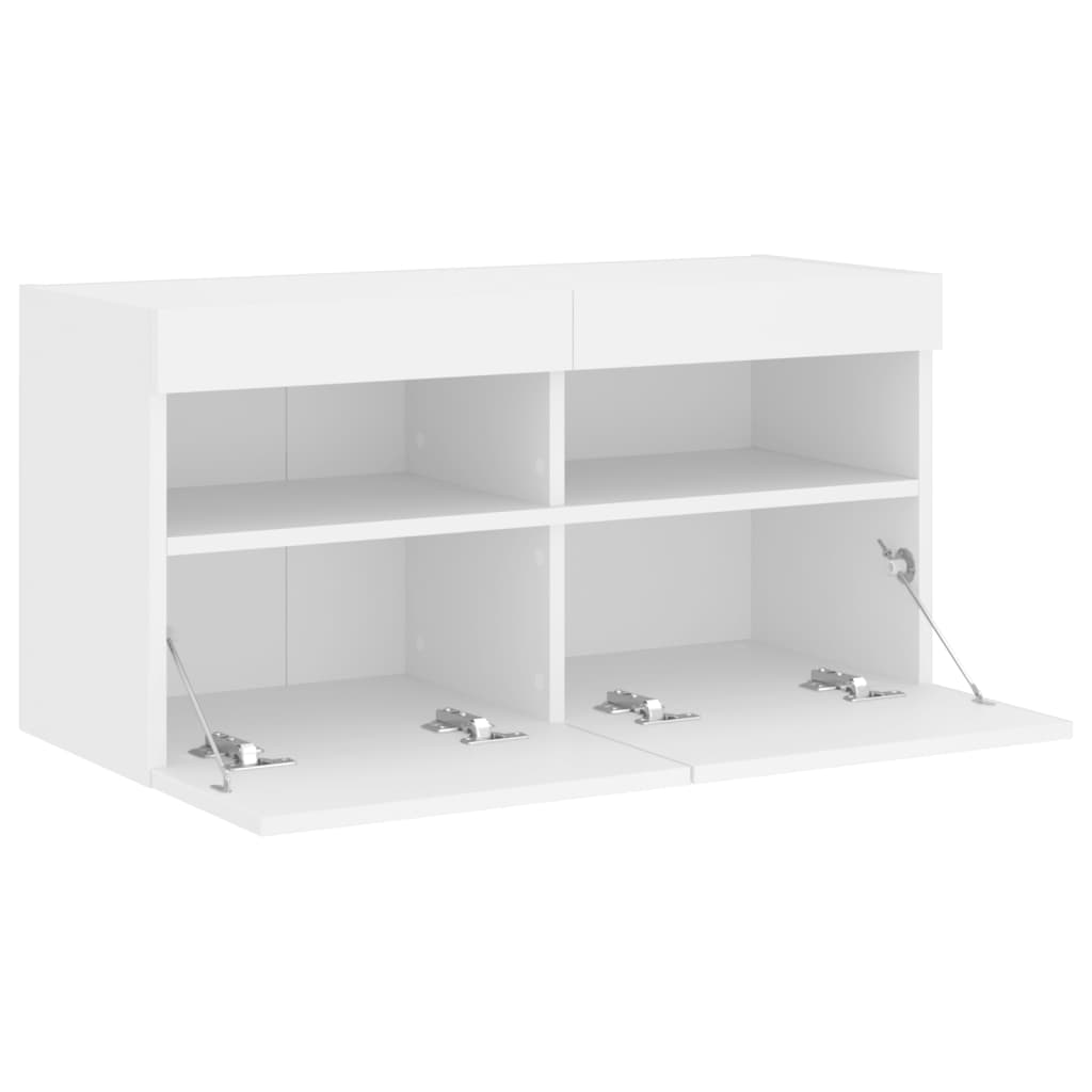 Wall Mounted TV Cabinet with RGB LED Lights White 80 X 30 X 40 Cm