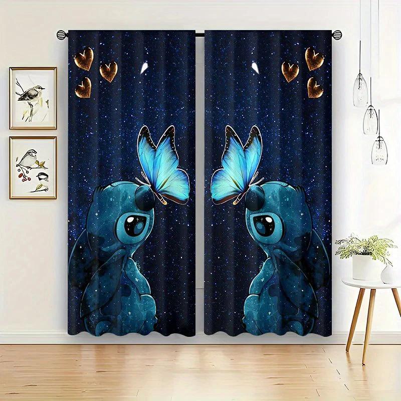 Starry Night Butterfly Themed Printed Curtains Pole Bag Bedroom Living Room Home Decoration Made Of Polyester Area Window Treatment