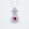 Zhou Hengfu Ruby Bowknot Pendant In S925 Sterling Silver White Gold Plated Light Luxury Necklace
