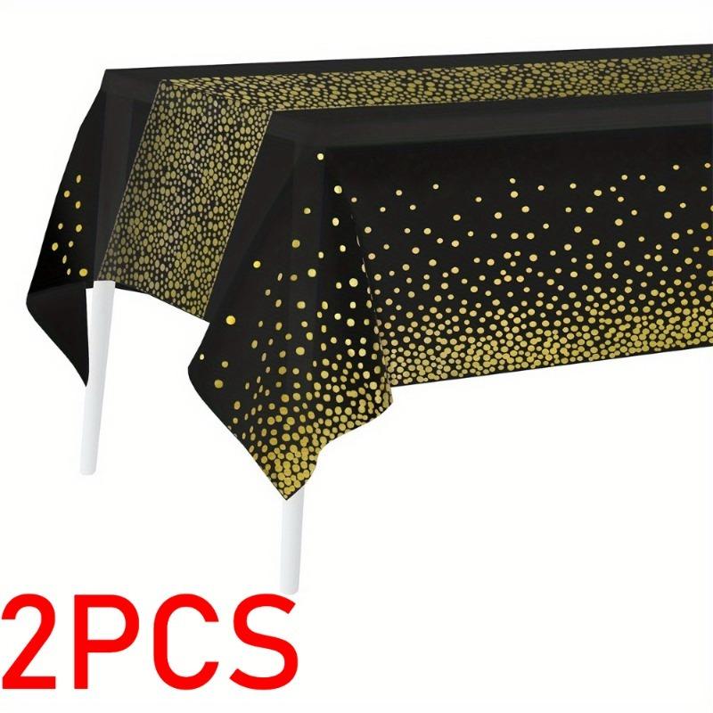 Luxuriöse PVC-Tischdecke in Übergröße - Schwarzgold Pailletten mit goldenen Punkten, ein Muss für die Partydekoration