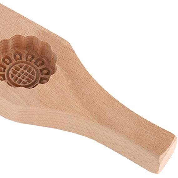 Wooden 4 Flower Pattern DIY Handmade Press Food Pastry Biscuit Cookie Pumpkin Pie Baking Tool for Home Bakery Dessert Shop(Pattern Two)