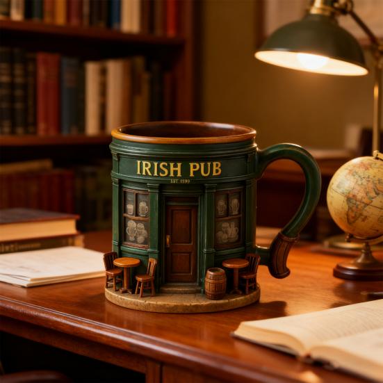 Irlandzki Pub Kubek 3D 330ml Kubek Śniadaniowy na Herbatę Kawę Piwo Sok Żywica Naczynia do Napojów dla Mężczyzn Kobiet Rodziny Przyjaciół