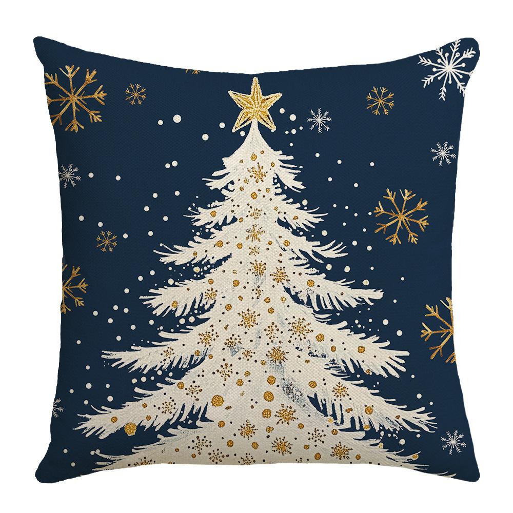Blue Christmas Linen Material Elk Snowflake Element Pillowcase Home Bedroom Decoration Sofa Cushion