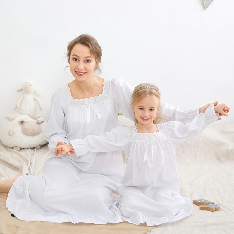Girls Princess Sleep Dress Soft Cotton Mother Daughter Nighgown Ensuring Comfort Wear for Home or Pajama Parties