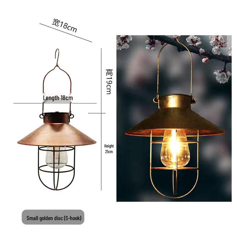 Outdoor Waterproof Retro Wrought Iron Solar Hanging Light for Garden and Camping