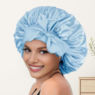 Satin Hair Bonnet for Sleeping Women Double-Layer Faux Silk Cap with Tie Curling Over Night Sleep Wrap Cap for Curly Hair
