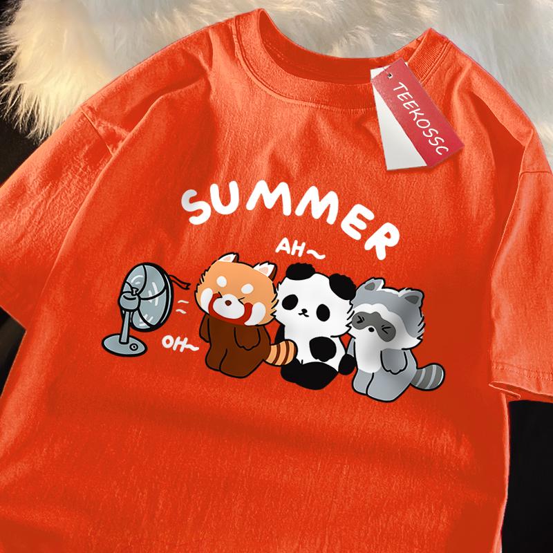 

3 Енота Дуют Вентиляторами Принт Футболка Уличная Дышащая Футболка Модные Свободные Футболки Хлопок Оверсайз Уличная Одежда Мужчины Женщины 4XL