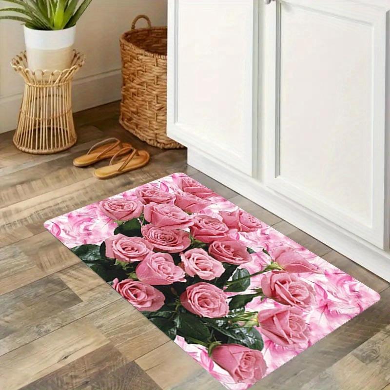 1Pcs Anti Fatigue Kitchen Rugs Pink Rose Print Waterproof Non-Slip Thick Cushioned Kitchen Mat Heavy Duty Comfort Standing Mat for Kitchen