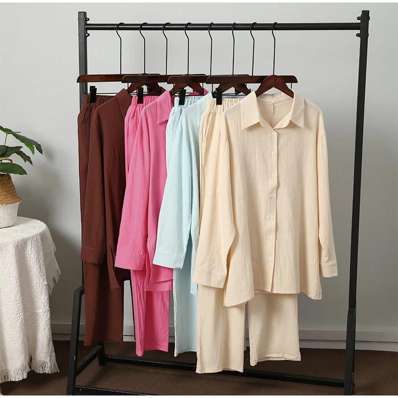 Set Musulmano da Donna Set Pantaloni a Gamba Larga Set Due Pezzi Lino Bottoni Camicia Completo Ramadan Eid Dubai Ensemble Abbigliamento Arabo