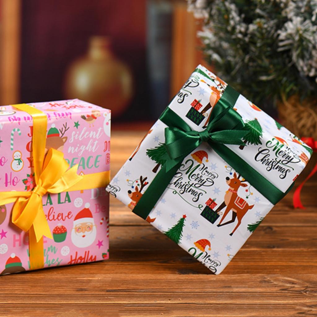 50x70cm 1 Roll Christmas Gift Wrapping Paper with Snowflake, Santa Claus, Reindeer Printed for Christmas, New Year Celebration
