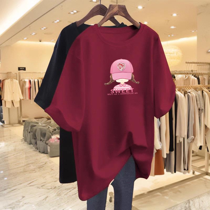 Women's Cartoon Short Sleeve T-shirt - 2026 Loose Fit, Plus Size, Mid-length Top, Trendy American Niche Design for Summer