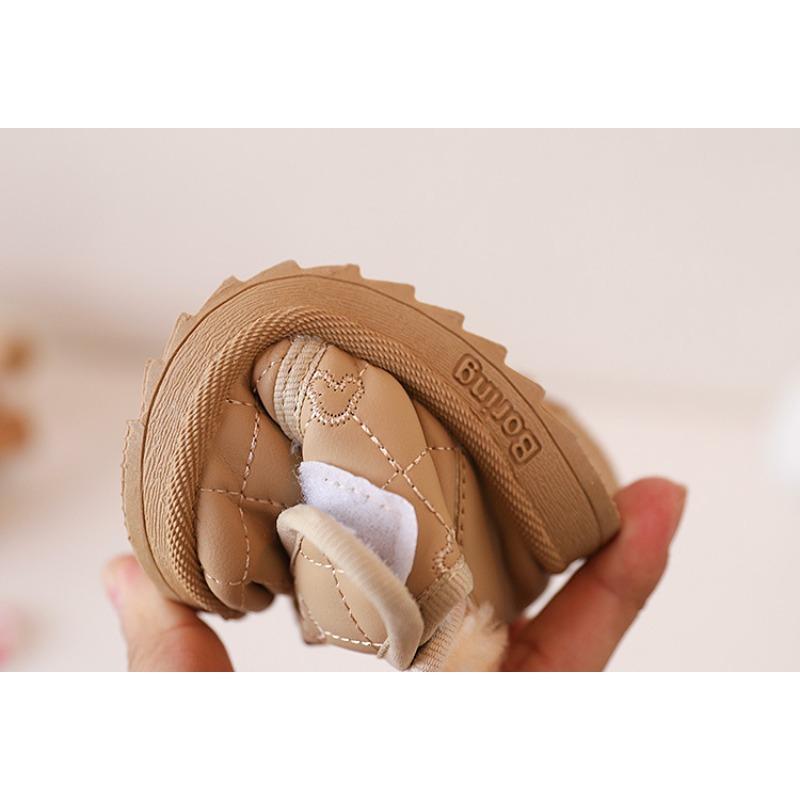 Winter Style Fleece-lined Cotton Shoes, Infant and Toddler Learning-to-walk Shoes, Small Kids' Baby Shoes, Korean-style Milk Tea Smiley Face