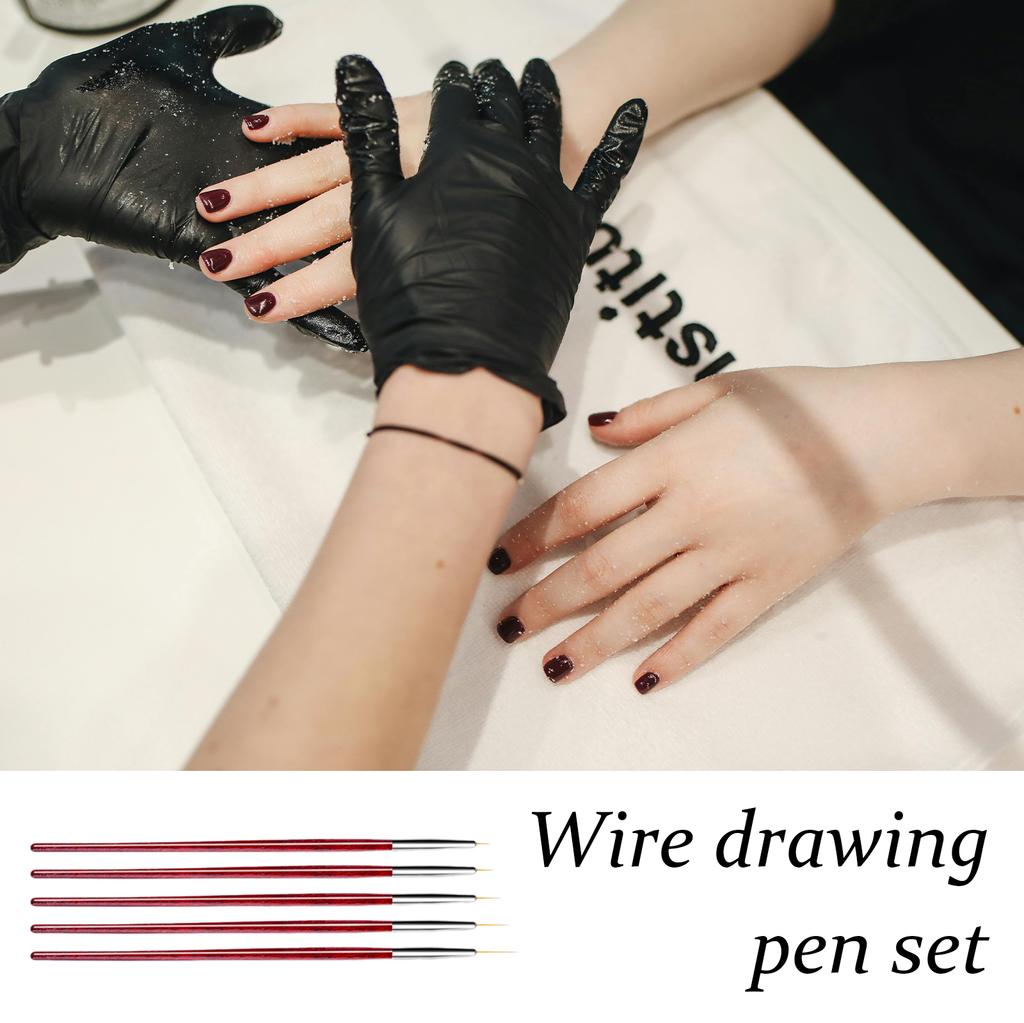 5 Pieces Nail Art Liner Brushes Nail Painting Brush Pen Painting Nail Art Brushes 5mm/8mm/11mm/13mm/15mm for Salons