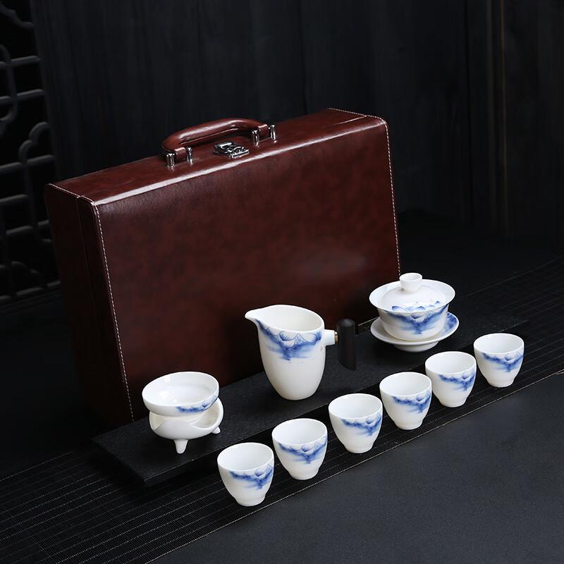 Dehua Mutton-fat Jade Underglaze Blue Tea Set