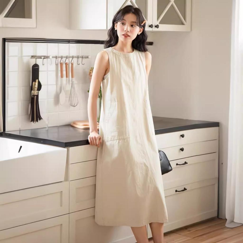 Summer new clean and simple niche sleeveless tooling dress femininity long dress